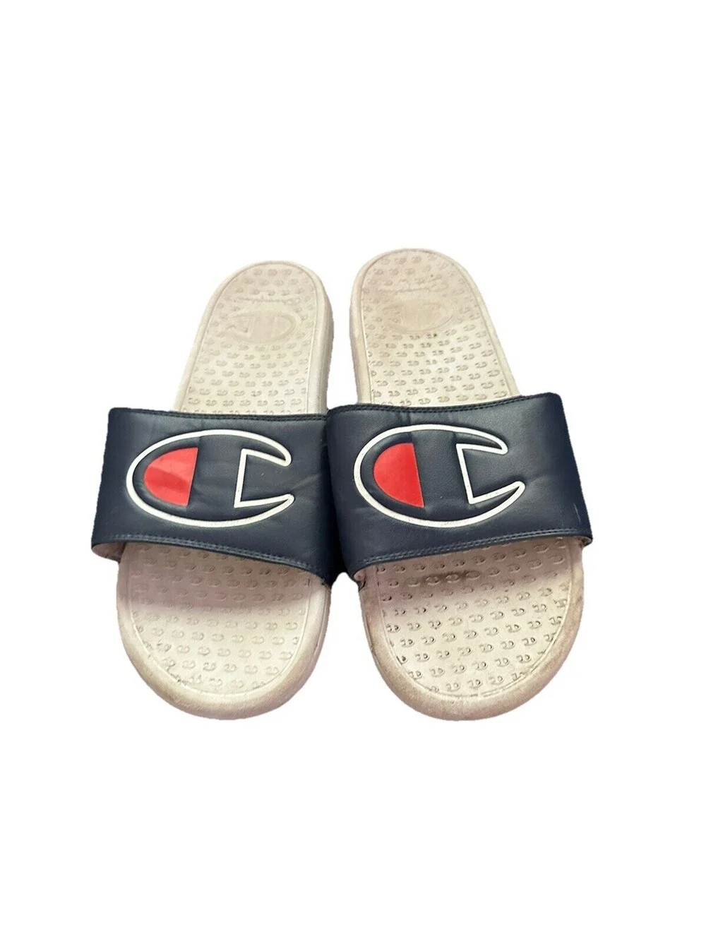 Champion Slide Sandal Men Size 12 Blue Red Big C Logo Comfy Champ Good Condition